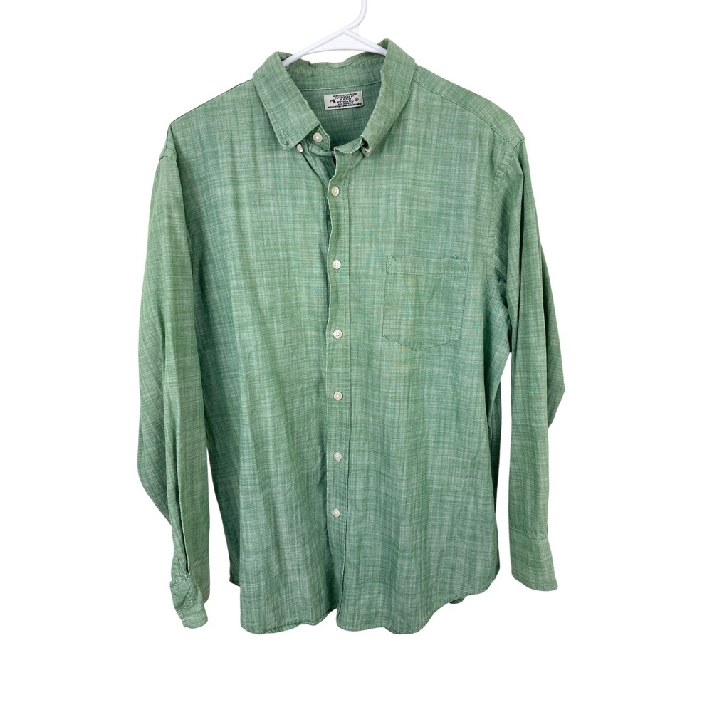 Reed Edward Mens Green‎ Cotton Slub Button Down Shirt Long Sleeve Large